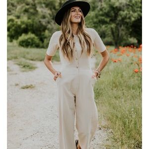 Short sleeve nude jumpsuit
